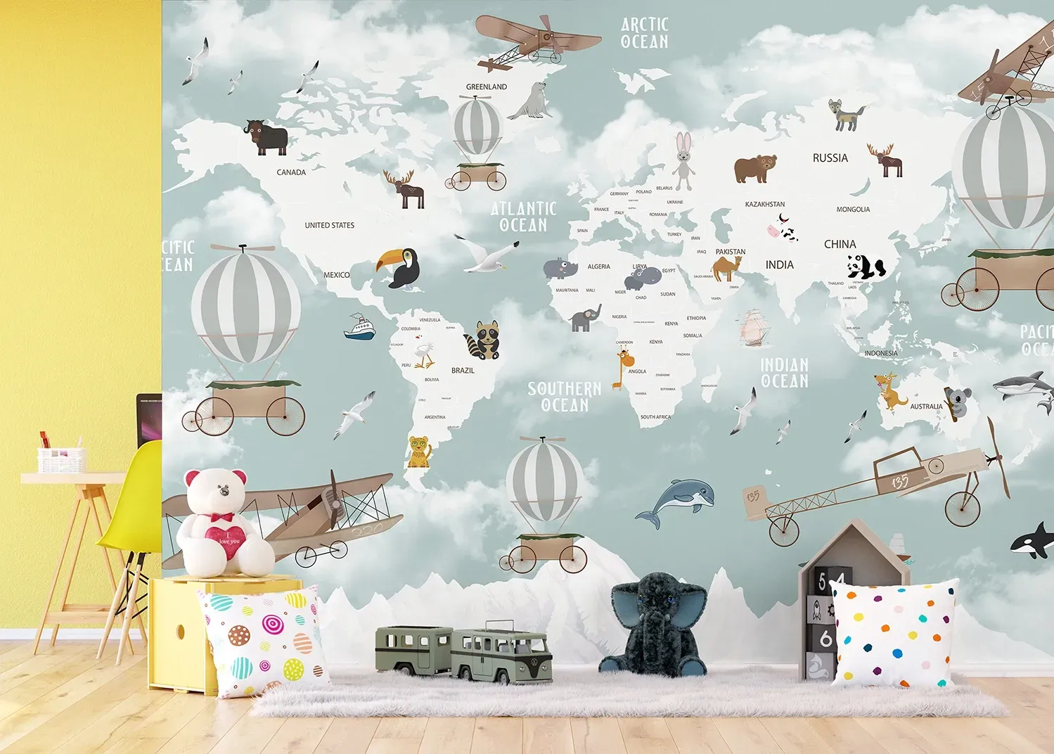 AFT5P_3091_INTERIOR Wall Mural Animals World Map, 375 x 270 cm, FT5P 3091