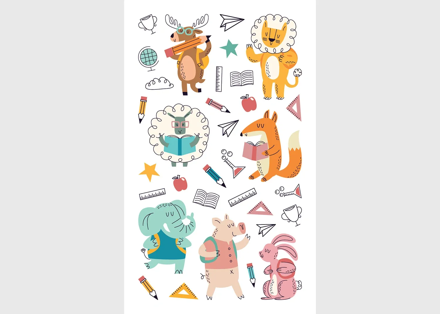 DKL_350014 Stickers School Animals, 7.5 x 12.3 cm, DKL 350014