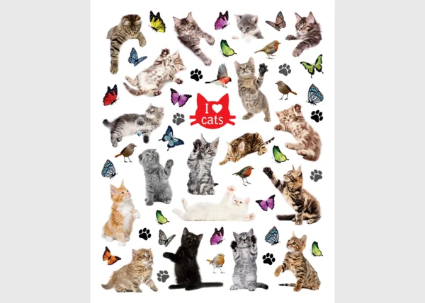 Stickers Kittens with Butterflies, 7.5 x 12.3 cm, DKL 350406