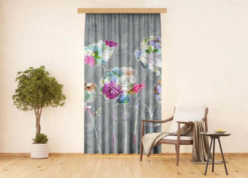 Curtain Peonies on Grey, 140 x 245 cm, FCSL 7585 - Image 2