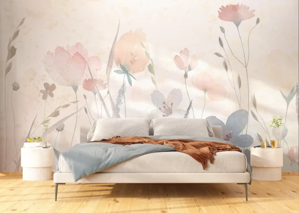 Wall Mural Watercolor Sandy Florals, 375 x 270 cm, FT5P 352261