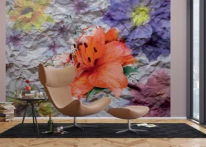Wall Mural Flowers on Crumpled Paper, 375 x 270 cm, FTNXXL 1223 - Image 3